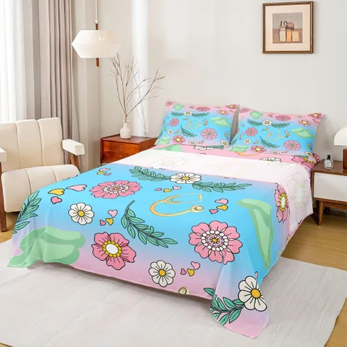 Miniatura 24 de Erosebridal Nurse Sheet Set Stethoscope Twin Sheets Set for Teen Boys,Colorful Medical Healthcare Heartbeat Syringe Fitted Sheet