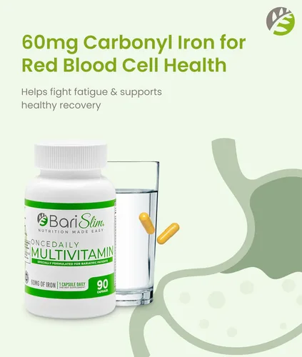Miniatura 4 de BariSlim Cápsula multivitamínica bariátrica Once Daily - 60 mg de hierro - Vitamina bariátrica y suplemento para poscirugía WLS incluyendo bypass