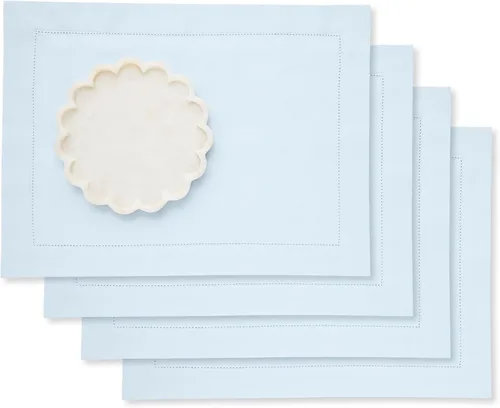 Miniatura 19 de Solino Home - Juego de 4 manteles individuales de lino amarillo, 14 x 19 pulgadas, manteles individuales de algodón y lino con punto de dobladillo