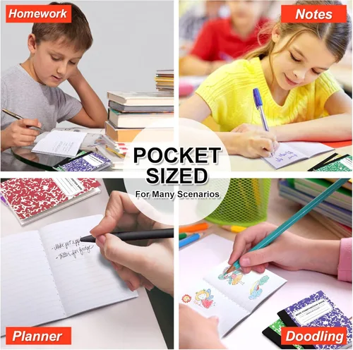 Miniatura 7 de feela Paquete de 120 mini cuadernos de composición a granel, lindo bloc de notas de composición de bolsillo, cuadernos pequeños para estudiantes