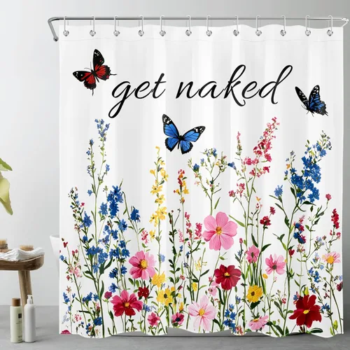 Miniatura 12 de LB Get Naked - Cortina de ducha pequeña de 48 x 68 pulgadas, forro de cortina de ducha de tamaño medio azul y rosa, cortinas de ducha estrechas