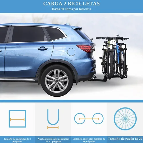 Miniatura 6 de Portabicicletas de Enganche para 2 Bicicletas Portabicicletas Plegable con Montaje de Enganche (Receptor de 2 Pulgadas) Portabicicletas con 2 Brazos