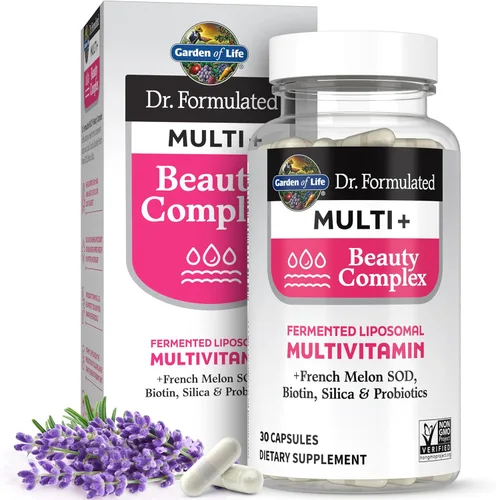 Garden of Life Dr Formulated Multi+ Beauty Complex Fermented Liposomal Multivitamin Plus Hair Skin and Nails Vitamins, French Melon SOD, Biotin &