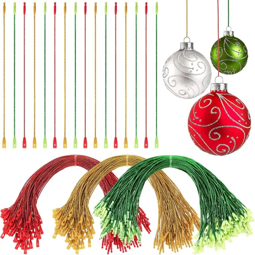 Miniatura 15 de Nuanchu Perchas de adornos de Navidad, cuerda precortada para adornos, ganchos de adorno con cierre a presión, cuerdas colgantes de poliéster