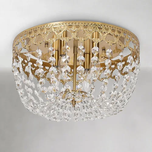 Miniatura 2 de Maxax Lámpara de techo de latón de cristal de 15 pulgadas, candelabro empotrado vintage de granja de 4 luces, lámpara de techo de imperio francés