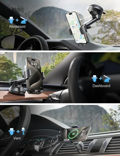 Miniatura 2 de LISEN Soporte de teléfono para iPhone 17, soporte de teléfono con ventosa 2 en 1 para el parabrisas del salpicadero del automóvil, soporte