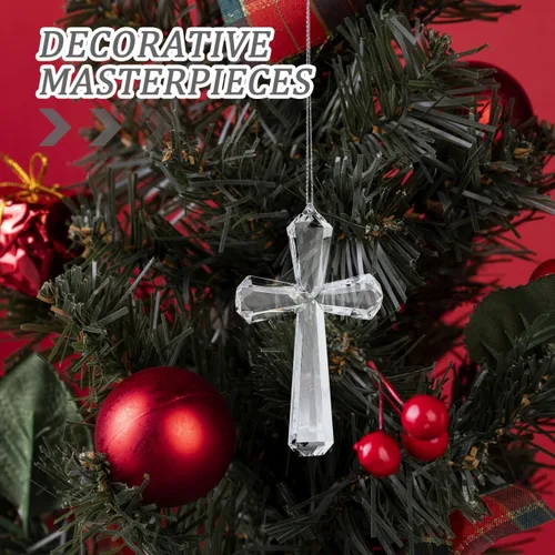 Miniatura 3 de EXCEART Adorno colgante de cruz de cristal para decoración del árbol de Navidad, 4.13 x 2.56 pulgadas, cruz de vidrio transparente