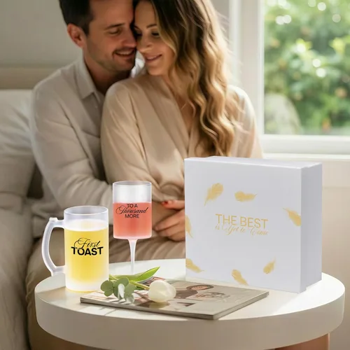 Miniatura 7 de AW BRIDAL Regalos de boda para parejas 2026, regalo de compromiso para él y ella, juego de copas de champán y tazas de cerveza de vidrio esmerilado