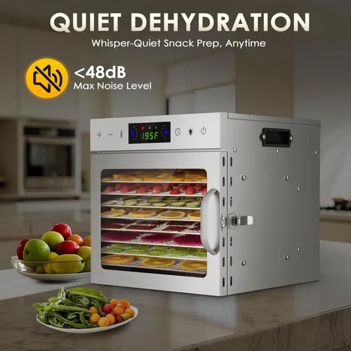 Miniatura 6 de HOPERAN Máquina deshidratadora de alimentos con 8 bandejas de acero inoxidable, temporizador digital y control de temperatura ajustable para cecina