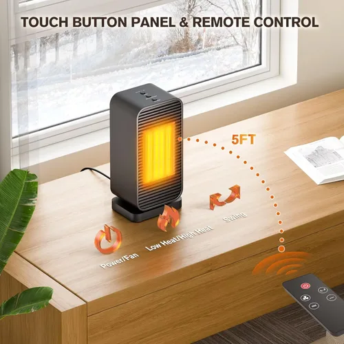 Miniatura 5 de Calentadores de espacio eléctricos portátiles para uso en interiores, mini calentador de espacio y ventilador combo, pequeño calentador