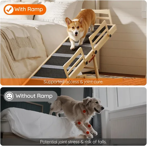 Miniatura 5 de HOOBRO Rampa para perros para cama, rampa plegable para mascotas de 47.2 pulgadas de largo con alfombrilla antideslizante y rieles laterales, rampa