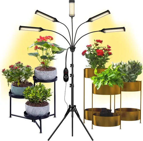 Luces de cultivo para plantas de interior, luz LED de espectro completo Aukphie con soporte, temporizador de encendido/apagado automático