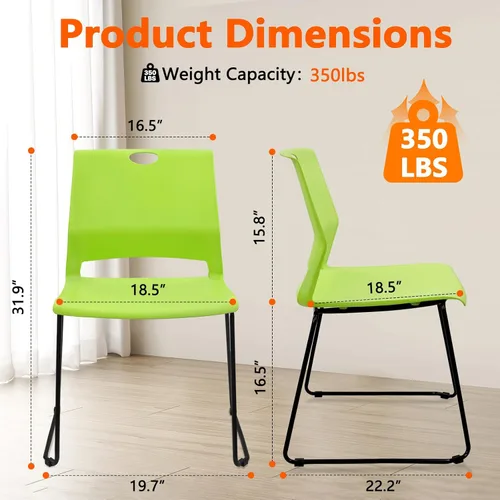 Miniatura 3 de KLASIKA Sillas apilables para recepción de invitados, silla de oficina apilable con soporte lumbar ergonómico y patas de metal, sillas de escritorio