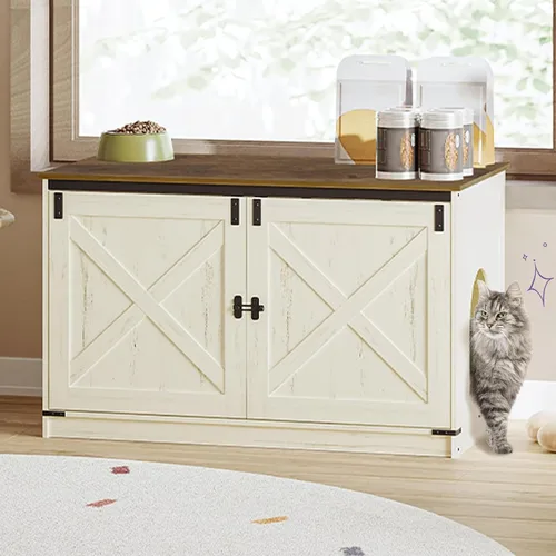 Miniatura 16 de Hzuaneri Caja de arena para gatos con cojín, mueble oculto con divisores extraíbles, entrada reversible lado izquierdo o derecho, casa para gatos