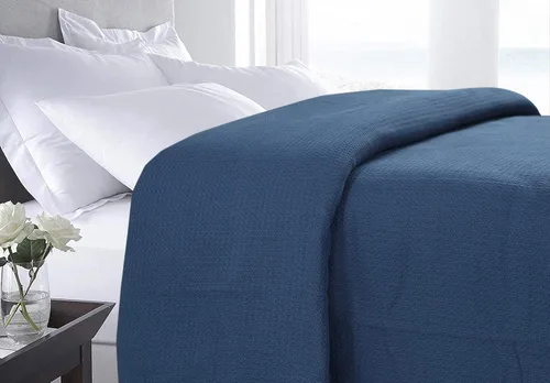 Miniatura 5 de DOLLCENT Manta 100% Algodón Tamaño Twin para Cama, Mantas Ligeras Peinadas Suaves Premium, Manta de Cama de Tiro Lavada Transpirable Acogedora, Azul