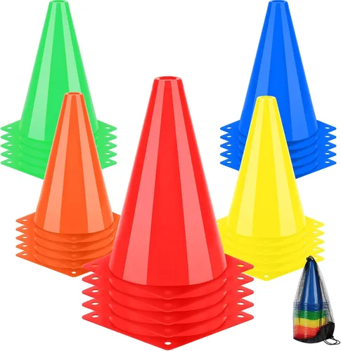 Miniatura 9 de BiAnYC Conos de tráfico de plástico de 7 pulgadas para entrenamiento deportivo, juego de 10, 5 colores (naranja/amarillo/rojo/azul/verde)