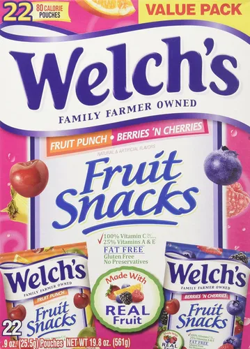 Welch's Fruit Snacks 22 bolsas - Ponche de frutas y bayas y cerezas 0.9 oz