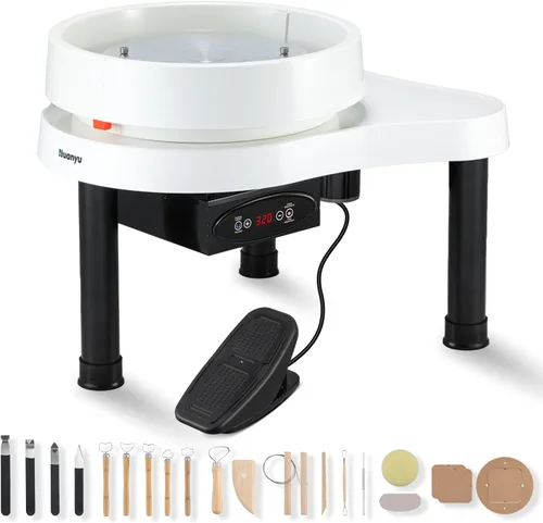 Huanyu Máquina de rueda de cerámica para adultos Máquina eléctrica de arcilla de cerámica de 12.6 pulgadas, 400 W, con pantalla LCD y pedal de pie,