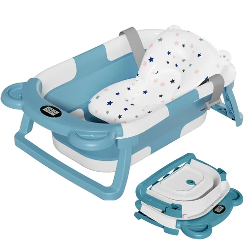 Miniatura 19 de TPN - Bañera plegable para bebés con cojín suave y termómetro en tiempo real, bañera portátil de viaje para recién nacidos e infantes