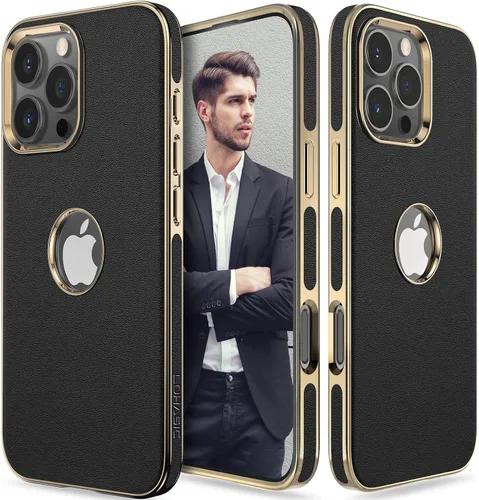 Miniatura 8 de LOHASIC Compatible con iPhone 14 Pro Max, funda delgada de cuero galvanizado dorado, antiarañazos, suave cubierta trasera protectora para hombre