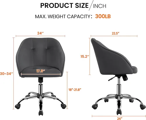 Miniatura 3 de Topeakmart Silla de escritorio de terciopelo para oficina, con base de metal, tapizada, giratoria, altura ajustable, silla de computadora moderna