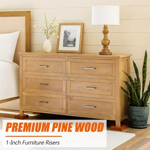 Miniatura 6 de Paquete de 8 elevadores de madera maciza para muebles, altura ajustable de 1 a 4 pulgadas, agujero empotrado antideslizante con 8 tapetes