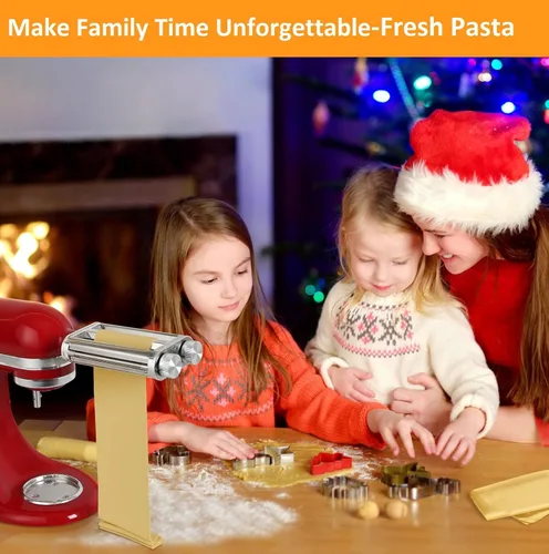 Miniatura 2 de FavorKit Accesorio para hacer pasta para batidoras de pie KitchenAid, juego resistente 3 en 1 incluido rodillo de hojas de pasta, accesorios