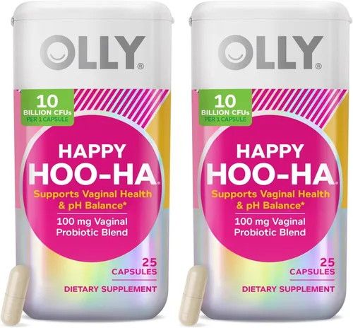 OLLY Happy Hoo-Ha Cápsulas, Probiótico para Mujeres, Salud Vaginal y Equilibrio del pH, 10 Mil Millones de UFC, Sin Gluten - 25 Unidades (Paquete de