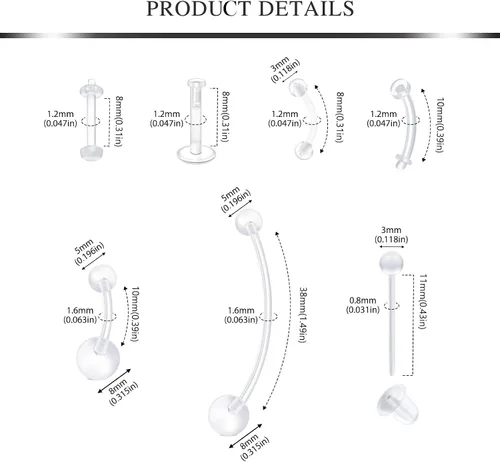 Miniatura 3 de AVYRING Juego de joyas transparentes para piercing de tabique, retenedores de nariz, labio, lengua, oreja, anillos de nariz transparentes