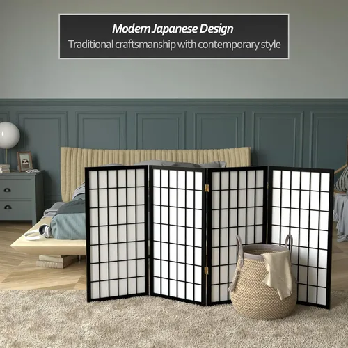 Miniatura 2 de Biombo portátil simple de 3 pies Biombo Shoji para dividir una cuarto, clásico diseño japonés, 4 tamaños y 6 colores, Madera, Negro