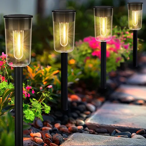 Miniatura 12 de Qualdout Paquete de 8 luces solares para exteriores, luces solares impermeables para cubierta con lente acrílica transparente, luces solares blancas