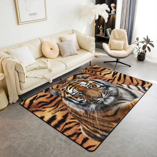 Alfombra abstracta de tigre, 3 x 5 pies, color marrón y negro, alfombra con estampado de rayas de animales salvajes, para adolescentes y adultos,