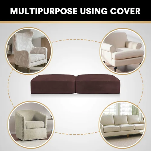 Miniatura 6 de PrinceDeco Funda marrón para muebles, 2 fundas de cojín elásticas de terciopelo para cojines individuales, aptas para mascotas, se mantiene en su
