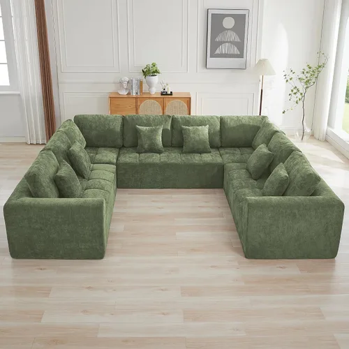 Miniatura 40 de Sofás modulares deshuesados de 140 pulgadas para sala de estar, sofá modular modular de nube comprimida, sofá moderno en forma de U de 9 plazas Gris
