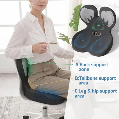 Miniatura 3 de Cojín de asiento de espuma viscoelástica, ergonómicos ortopédicos para alivio del coxis, ciática y dolor de espalda, alivio de presión con almohada