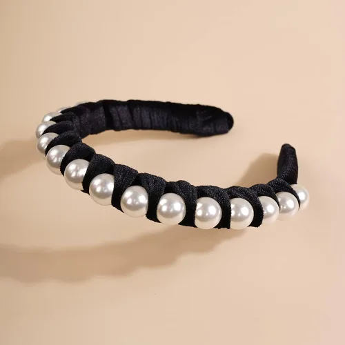 Miniatura 4 de Wiwpar Diademas de perlas de terciopelo para el pelo con perlas, elegante diadema de perlas antideslizantes, accesorios de moda para el cabello