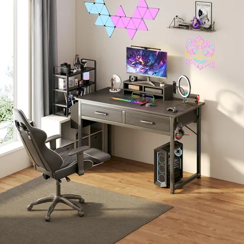 Miniatura 4 de DLisiting - Escritorio para computadora con cajones de tela para oficina en casa, dormitorio, escritorio pequeño de 40 pulgadas para juegos con 2