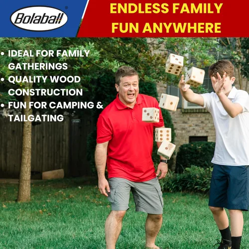 Miniatura 5 de Bolaball Juego de dados gigantes de madera de 3.5 pulgadas para patio – Kit de diversión duradero para exteriores incluye 6 dados grandes con bolsa