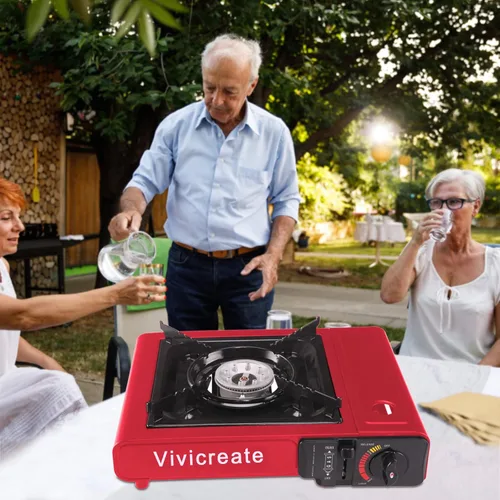 Miniatura 3 de Vivicreate Estufa de gas butano portátil de 8500 BTU para acampar, cocinar al aire libre, quemador portátil ligero con encendido automático, estufa