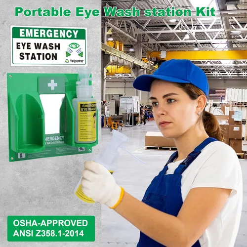 Miniatura 2 de Kit de estación de lavado de ojos portátil aprobado por la OSHA, botellas de lavado de ojos de emergencia Yeipower montadas en la pared, 16 onzas, 1