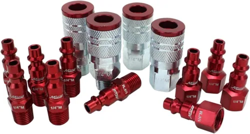 Milton S-314MKIT ColorFit kit de acoplador y enchufe (estilo M, rojo) - 1/4 pulgadas NPT (14 piezas)