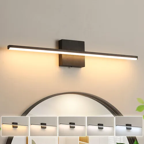Miniatura 7 de Lámpara de tocador de baño moderna de 24 pulgadas, lámpara de baño negra de 18W sobre espejo, aplique de pared LED regulable de 5CCT para espejo