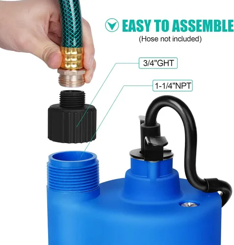 Miniatura 4 de Bomba de agua TecHome, bomba de transferencia de agua de 115V 1/10HP 330GPH, con interruptor de encendido/apagado y kit de manguera de succión.