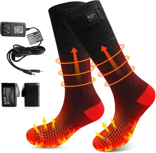 Calcetines calefactables con ajustes eléctricos recargables, para hombres y mujeres, calcetines mejorados de 7.4 V con batería, 3 ajustes de calor,