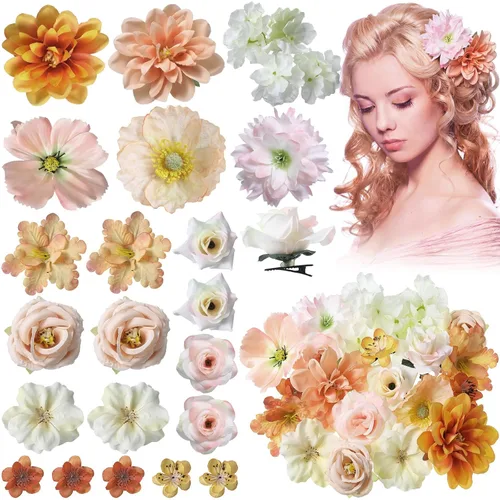 BBTO Flower Hair Clip Rose Hair Clips Barrettes for Women Flower Accessories Boho Bride Claw Clip Hairpin Brooch Pin Headpiece for Wedding(Beige