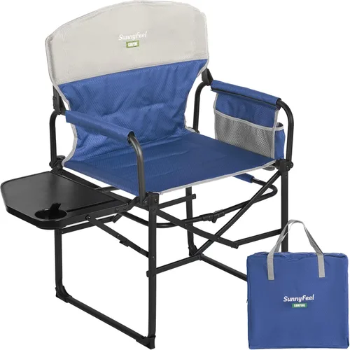 Miniatura 26 de SUNNYFEEL Silla de directores de campamento de gran tamaño de 500 libras resistente, silla plegable portátil con mesa auxiliar, bolsillo para playa