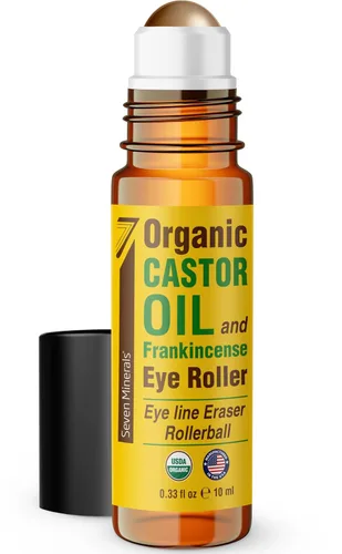 Seven Minerals Aceite de Ricino Orgánico Roll On Rodillo para Ojos para Bolsas Debajo de los Ojos, Ojeras y Arrugas - Mezcla Orgánica de Aceite de