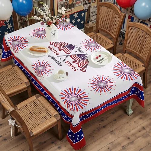 Miniatura 3 de SASTYBALE Mantel patriótico rectangular de 52 x 70 pulgadas, 4 de julio, Día de los Veteranos, Día de los Veteranos, estampado de fuegos