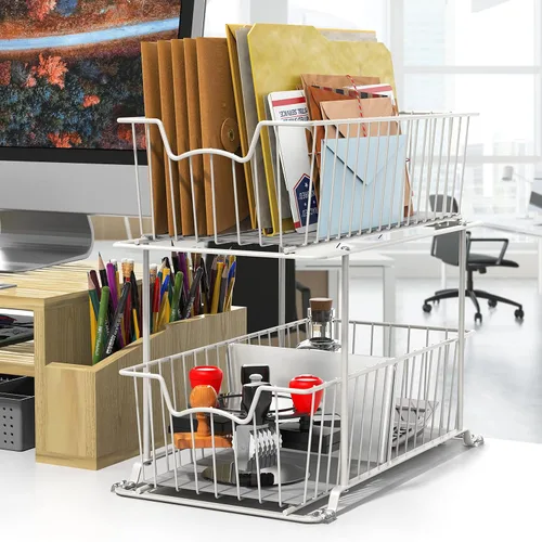 Miniatura 5 de Simple Houseware Organizador de Cajón de Canasta de Alambre de Gabinete de 2 Niveles, Blanco