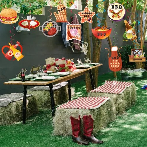 Miniatura 6 de 48 remolinos colgantes para barbacoa para patio trasero, fiesta de picnic de verano, parrilla de hamburguesa de doble cara, decoraciones de fiesta